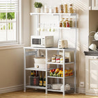 HOOBRO Large Bakers Rack with Power Outlets, 6-Tier Microwave Stand with 4 Hooks, Coffee Bar, Kitchen Shelf with Wire Basket, for Kitchen, Living Room, Office, White WW64UHB01