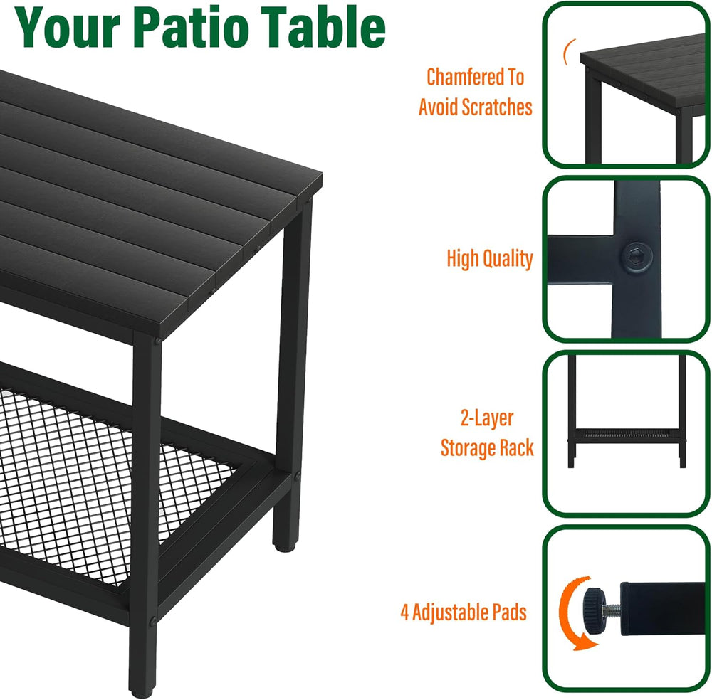 Outdoor Side Table with Storage 2-Tier Patio End Tables Black | Outdoor Accen...