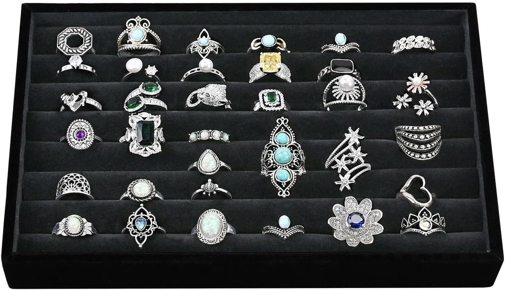 MOOCA 2 Pcs Set Ring Tray Display, Ring Showcase Display Jewelry Organizer Stand, Jewelry Holder for Showcase for Home Trade Show, Black Velvet