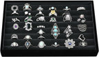 MOOCA 2 Pcs Set Ring Tray Display, Ring Showcase Display Jewelry Organizer Stand, Jewelry Holder for Showcase for Home Trade Show, Black Velvet