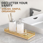 Bathroom Tray for Counter Top Organizer – Oak Wood Vanity Tray with Metal Frame for Dresser, Kitchen, Nightstand – Gold & Oak Decorative Storage