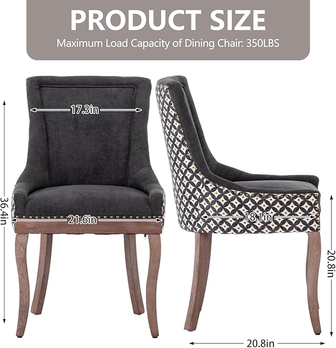 Modern Dining Chairs Set of 4, High Back Dining Chairs Side Chairs with Solid Wood Legs, Upholstered Fabric Dining Room Chairs for Dining Room Kitchen, Black and Patterned
