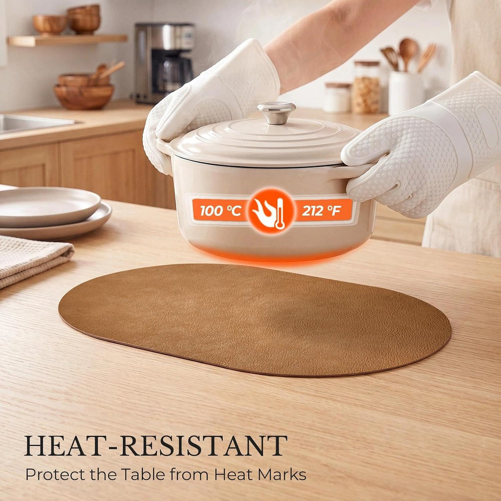 MOSAYT Vinyl Faux Leather Oval Placemats, Set of 8, Reddish Brown