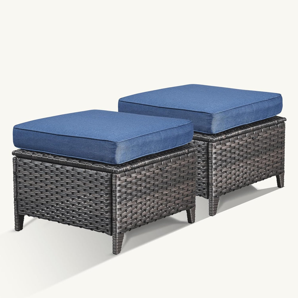 Patio Ottomans Set of 2 Outdoor Ottomans Wicker Foot Stools 2 Piece Footrest ...