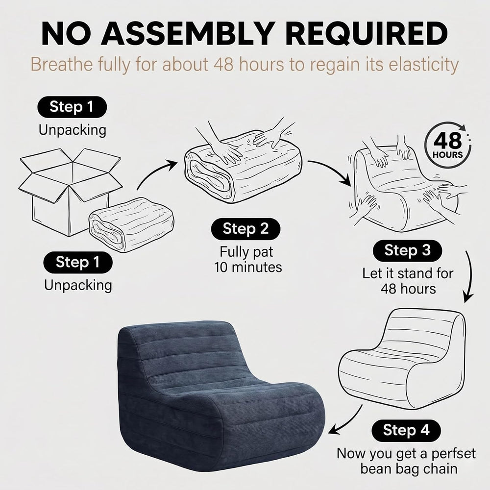 Memory Foam Bean Bag Chair, Gray | Compact Lazy Sofa Sack & Floor Couch, ...