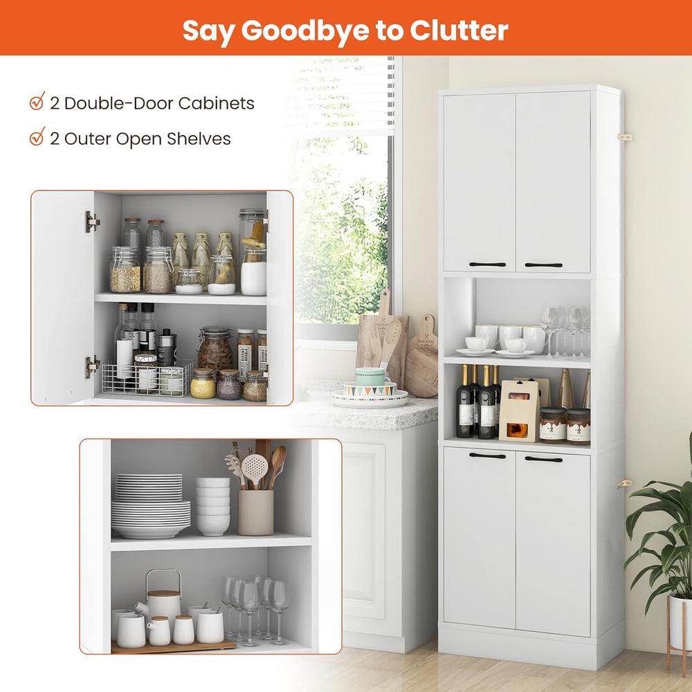 Giantex Kitchen Pantry Cabinet, 75” Tall Freestanding Cupboard with Doors &am...