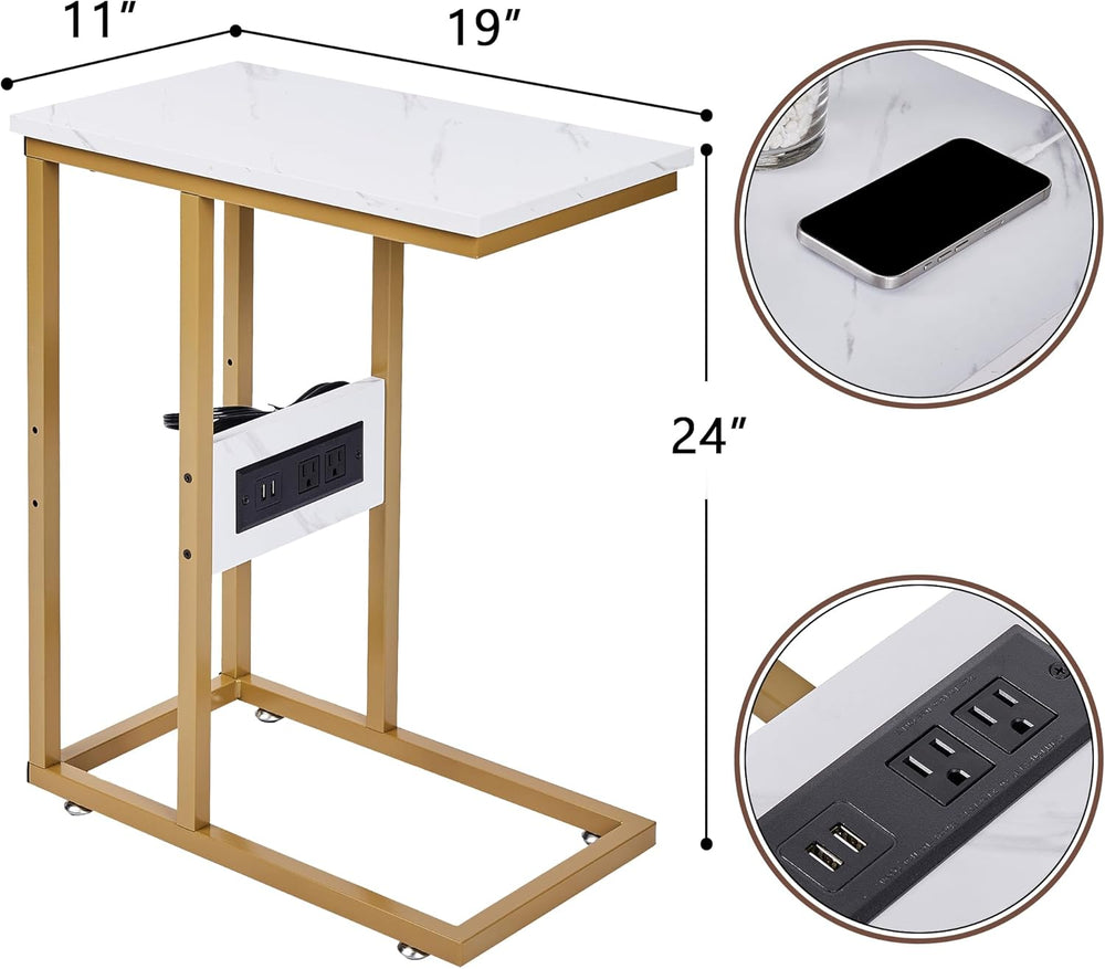 VECELO C-Shaped End Side Table Set of 2, with Charging Station & Two USB ...