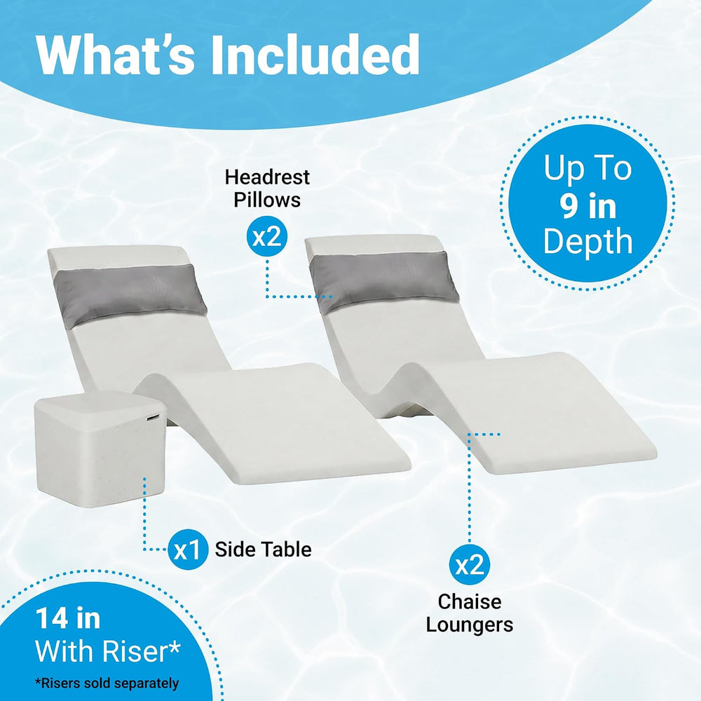 Aqua Outdoors Pool Lounge Chairs, 2 Chaises, Table, 9-in Water Depth | Pool C...