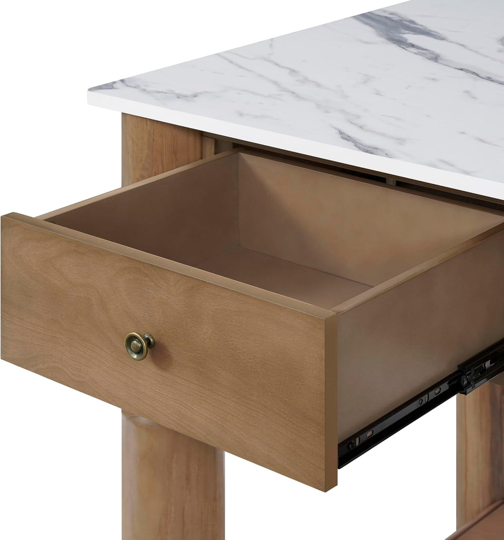 Christopher Knight Home Athen Wooden Kitchen Island with Storage & Marble...