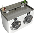 2-Tier Washer Dryer Countertop with 2.75" H Edge Rails, 58" W x 28" D Laundry Countertop for Folding Clothes, Washer and Dryer Topper with Non-Slip Pad (Stripe Gray)