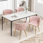 Velvet Dining Chairs Set of 4, Modern Upholstered Dining Chairs with Gold Metal Legs for Dining Room, Vanity, Kitchen, Living Room(Pink)