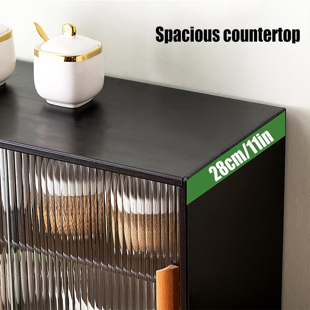 Small Countertop Kitchen Pantry, 3 Tiers Bamboo Pantry Sideboard with 2 Slidi...
