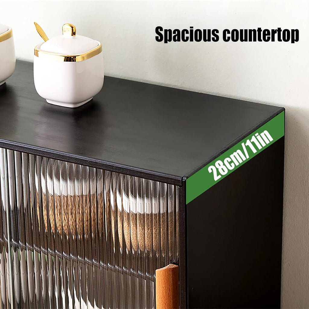 Small Countertop Kitchen Pantry, 3 Tiers Bamboo Pantry Sideboard with 2 Sliding Doors, Freestanding Kitchen Storage Cabinet Utility Dining Cupboard for Spice Dish Bowl Seasoning Bottle (Black)