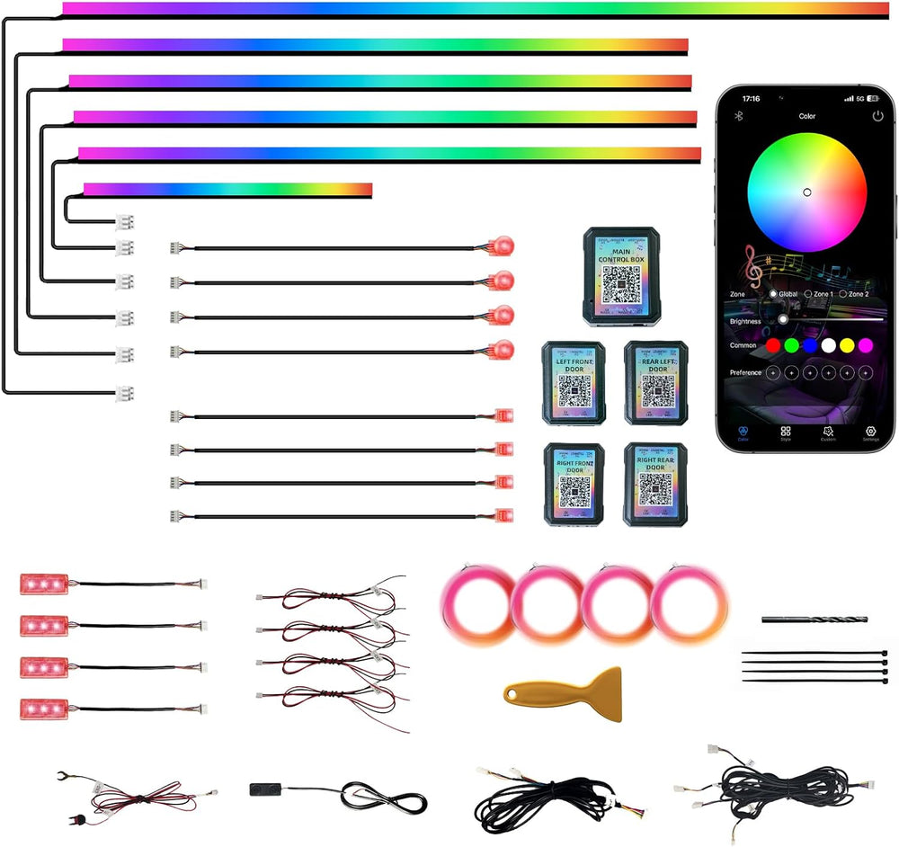 KENANEK Ambient Lighting Car Interior LED Strip Lights 22-in-1, 175” Acrylic ...