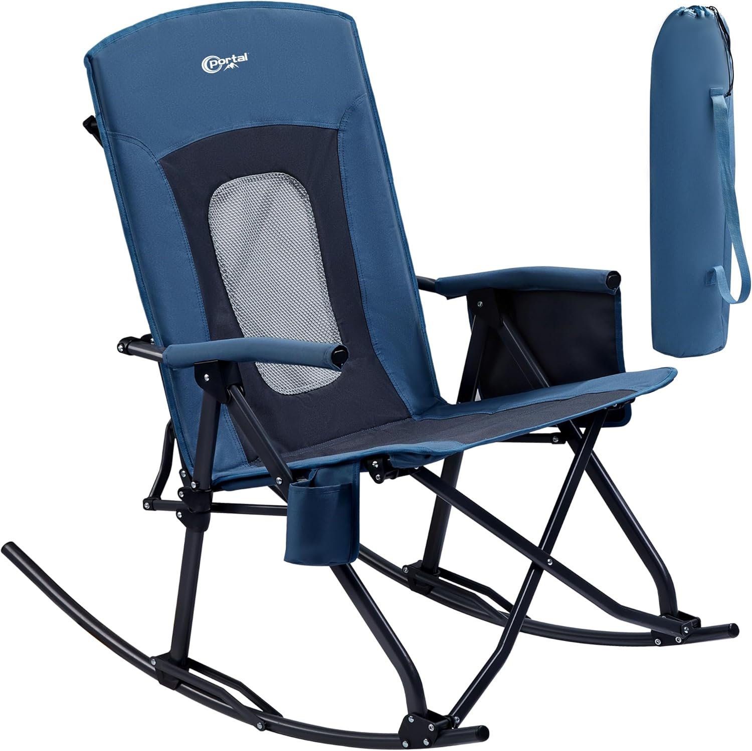 Portal Oversized Folding Rocking Camping Chair Portable Outdoor Rocker with High Back Hard Armrests Carry Bag, Supports 400 lbs