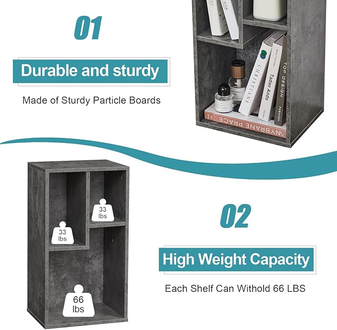 VECELO Small Bookshelf, 3 Cube Shelf, Fits Tallest Hardcovers, Horizontal Available, Modern Storage Organzier for Small Spaces, Modern Gray