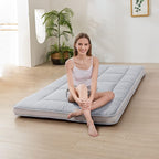 MAXYOYO Twin Bed Japanese Floor Futon Mattress, Camping Pad, Foldable and Portable Floor Bed Topper, Grey Single