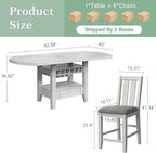 Solid Wood Dining Table Set for 6, Modern Breakfast Dinette Expandable Drop Leaf Kitchen Table with Chairs for Dining Room, Kitchen, Grey