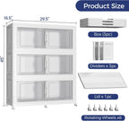 120GAL Extra Large Storage Bins with Lid, 480Qt Stackable Closet Organizers and Drawers, Collapsible Storage Bins with Wheels, Folding Containers for Home, Kitchen Office, 3Pack White