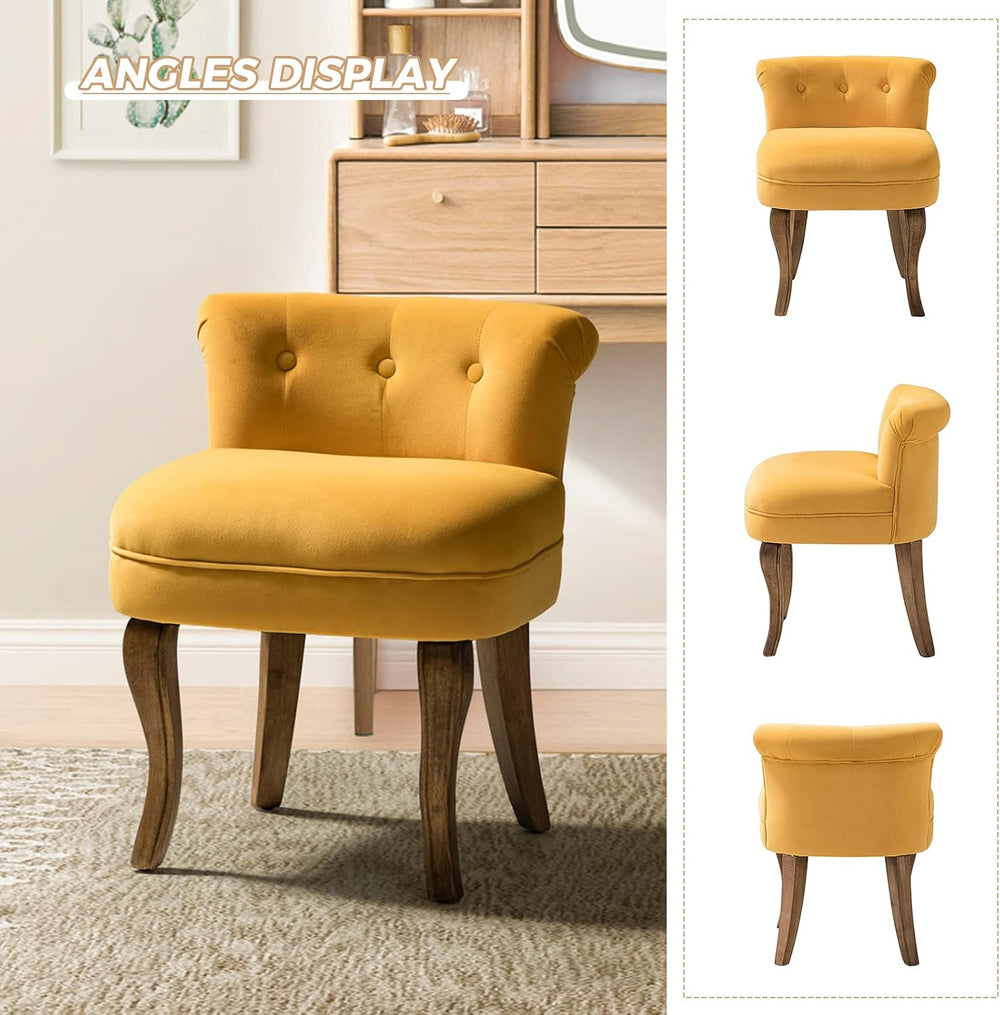 HULALA HOME Velvet Vanity Stool with Low Back, Mustard | Small Modern Vanity ...