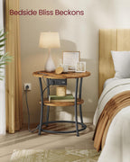 VASAGLE 21.7-Inch Round Side Table, 2-Tier End Table | Nightstand with Steel Frame, Spacious Top, for Small Spaces, Living Room, Bedroom, Rustic Brown and Ink Black ULET077K01