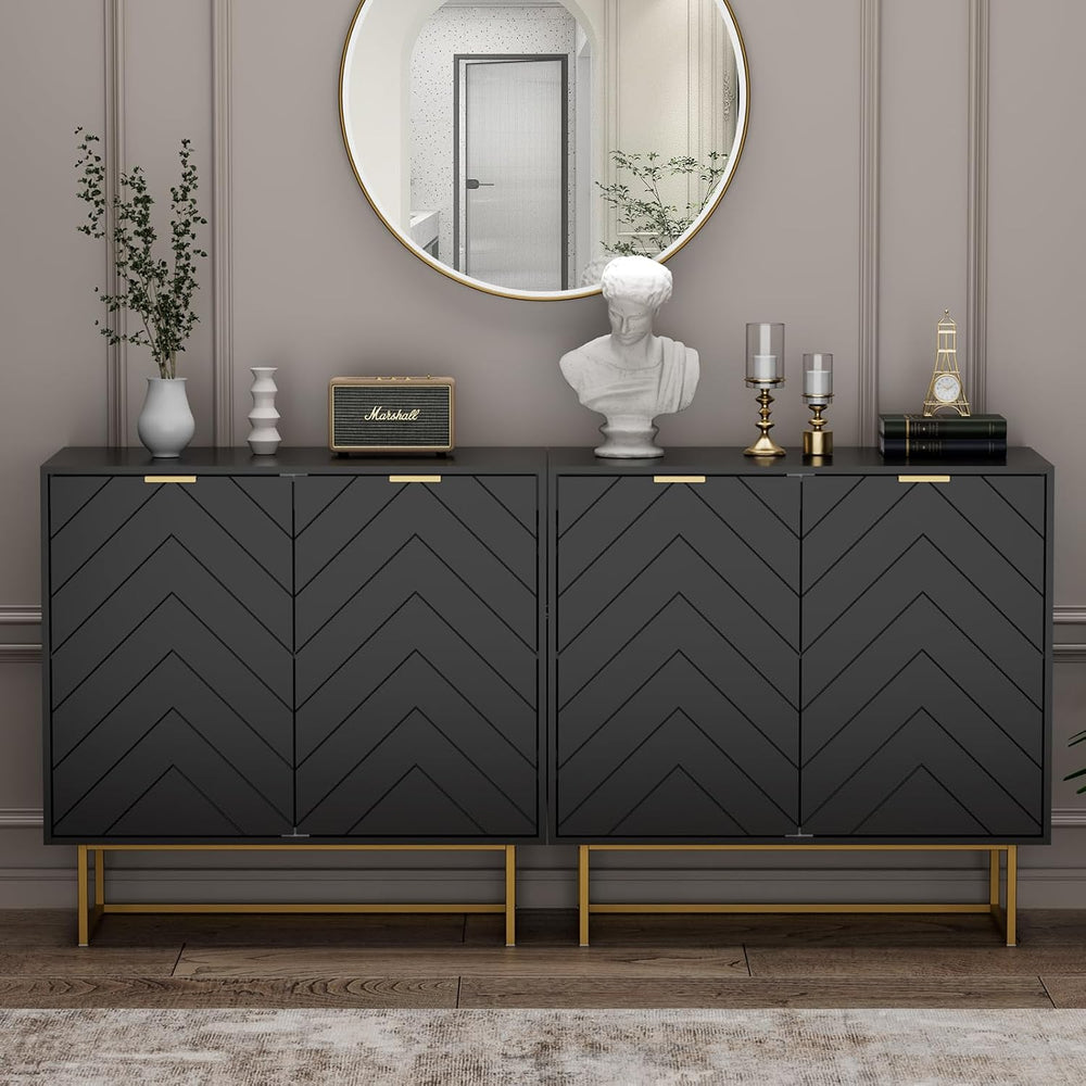 Modern Sideboard Buffet with Storage, Set of 2 Modular Cabinets, Black