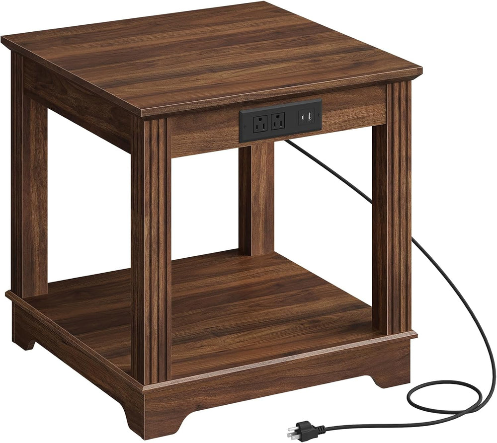 CHOEZON Farmhouse End Table with Charging Station, 2-Tier Large Side Table, S...
