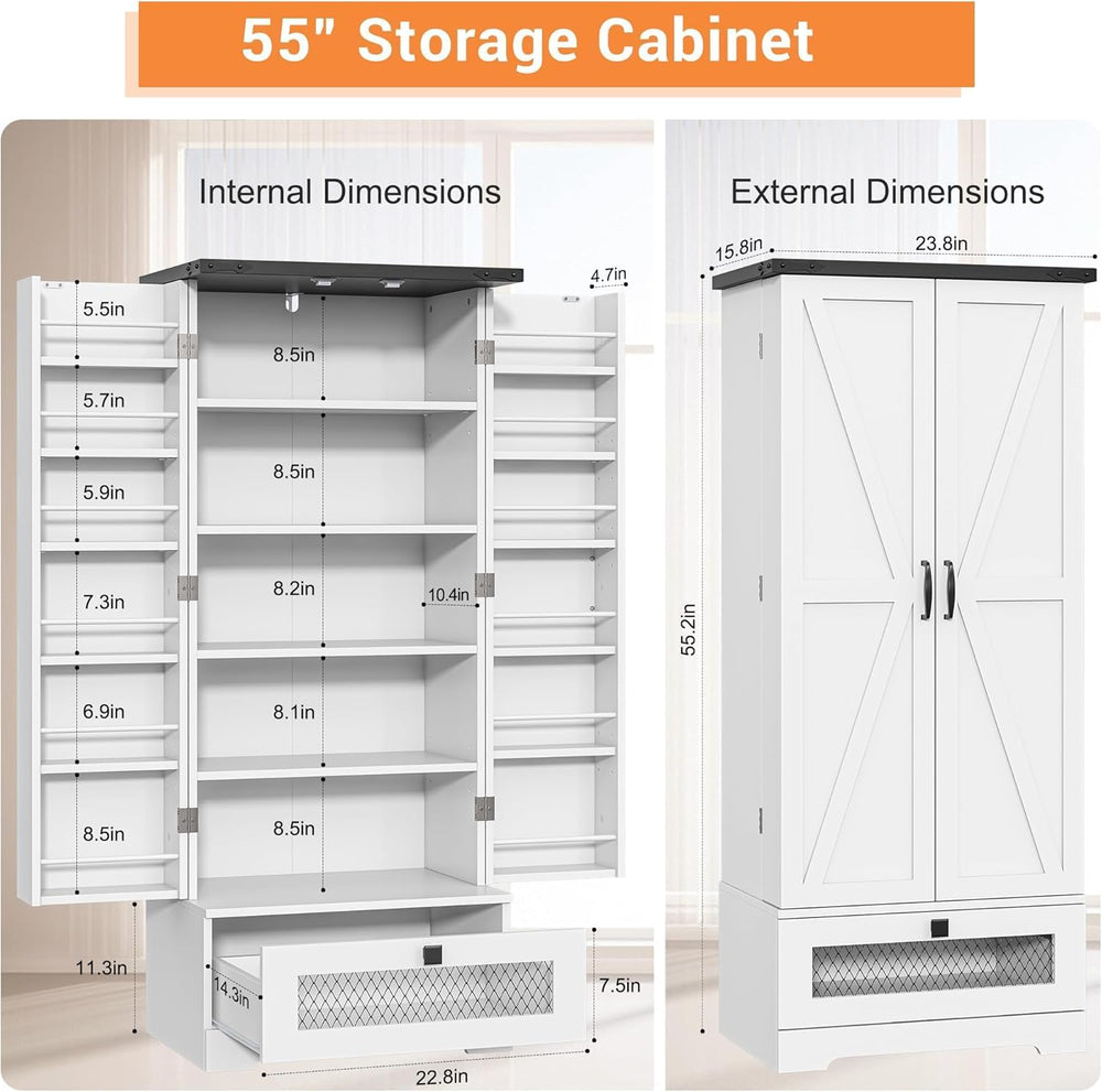 kepptory 55" Pantry Storage Cabinet with Adjustable Shelvesand Drawer, B...