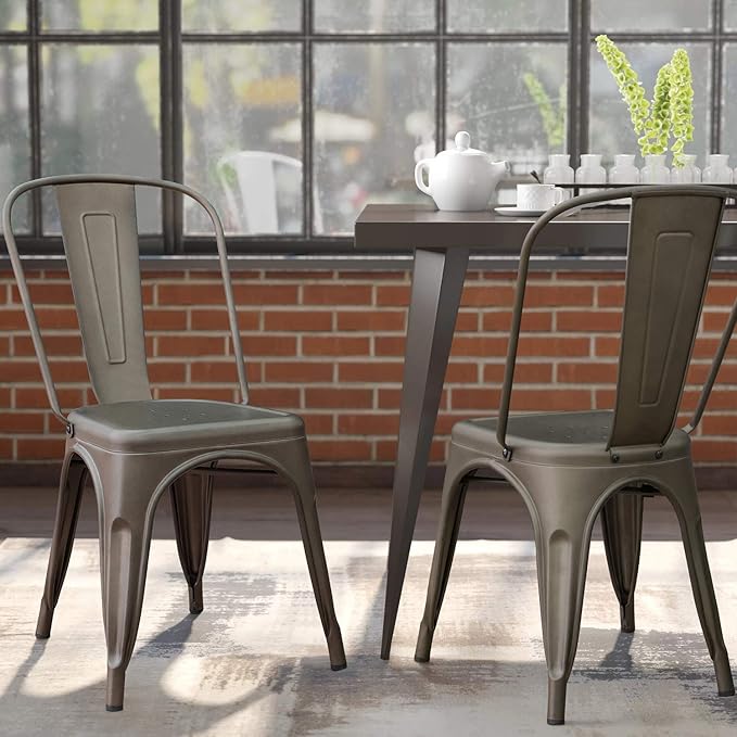 Devoko Metal Indoor-Outdoor Chairs Distressed Style Kitchen Dining Chairs Sta...