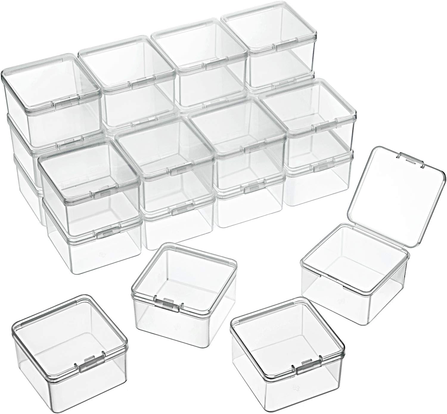 SATINIOR 24 Packs Small Clear Plastic Beads Storage Containers Box with Hinged Lid for Storage of Small Items, Crafts, Jewelry, Hardware (2.48 x 2.48 x 1.57 Inches)