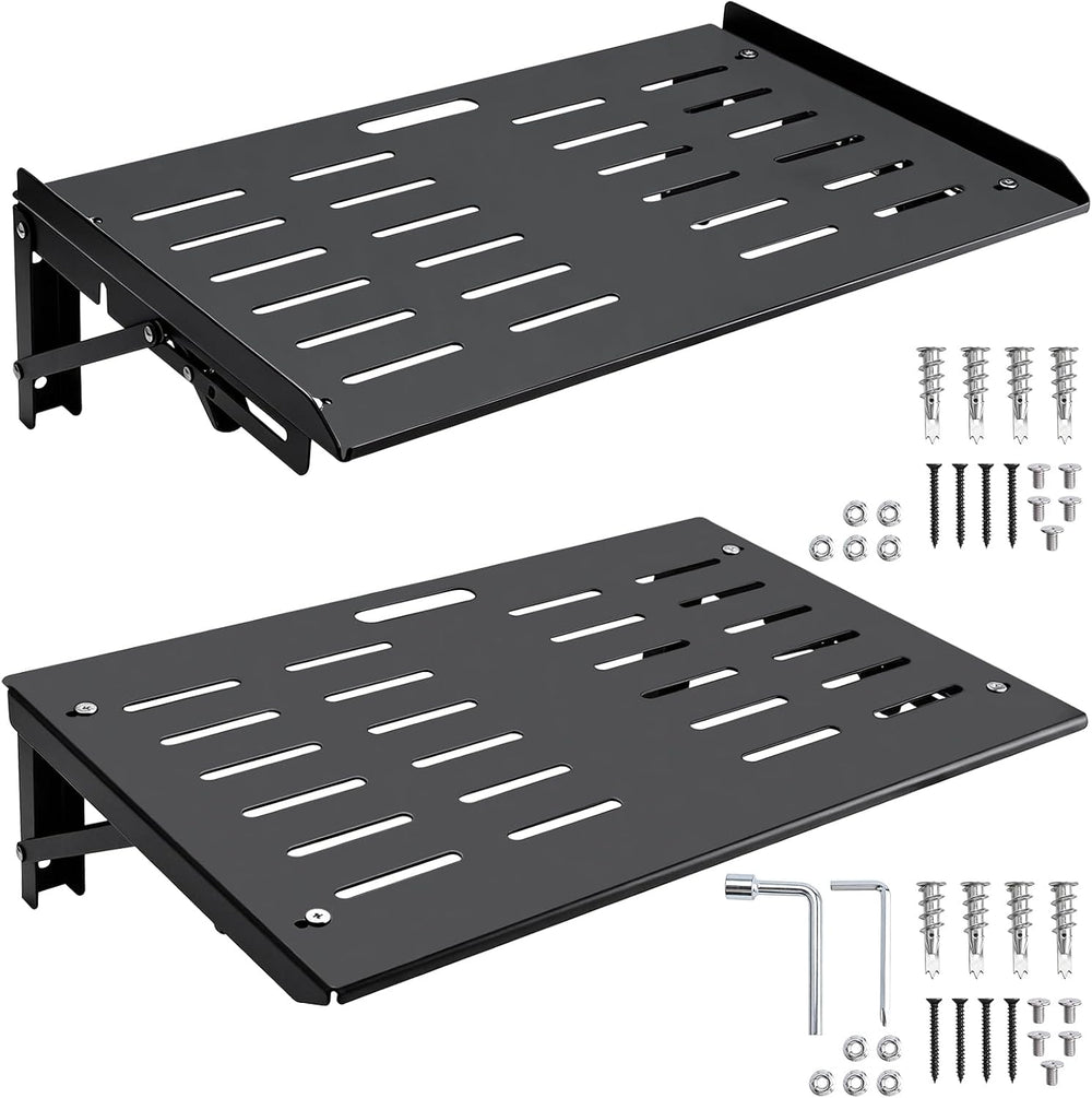 Folding Wall Mount Shelf, 16.9x11 Inch Metal Floating Shelf with Lip, Cable H...