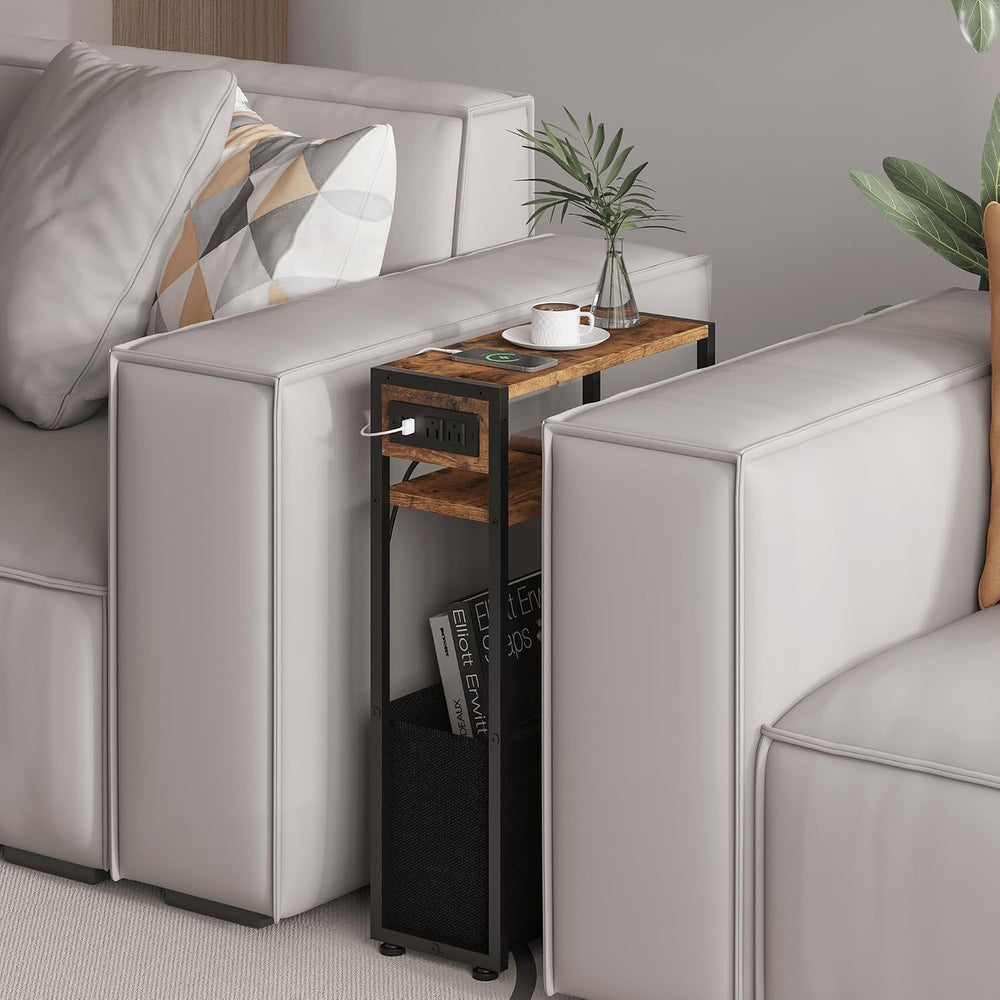 Leomonio Narrow Side Table, Slim End Tables with Fabric Basket, Skinny Table ...
