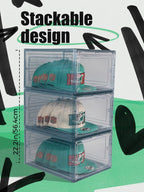 6 Pack Hat Organizer Box, Stackable Clear Baseball Caps Holder Box Containers with Magnetic Door for Hats Snapback Cap Storag, Hat Rack Display Case, Holds 8 Hats Each (Blue)
