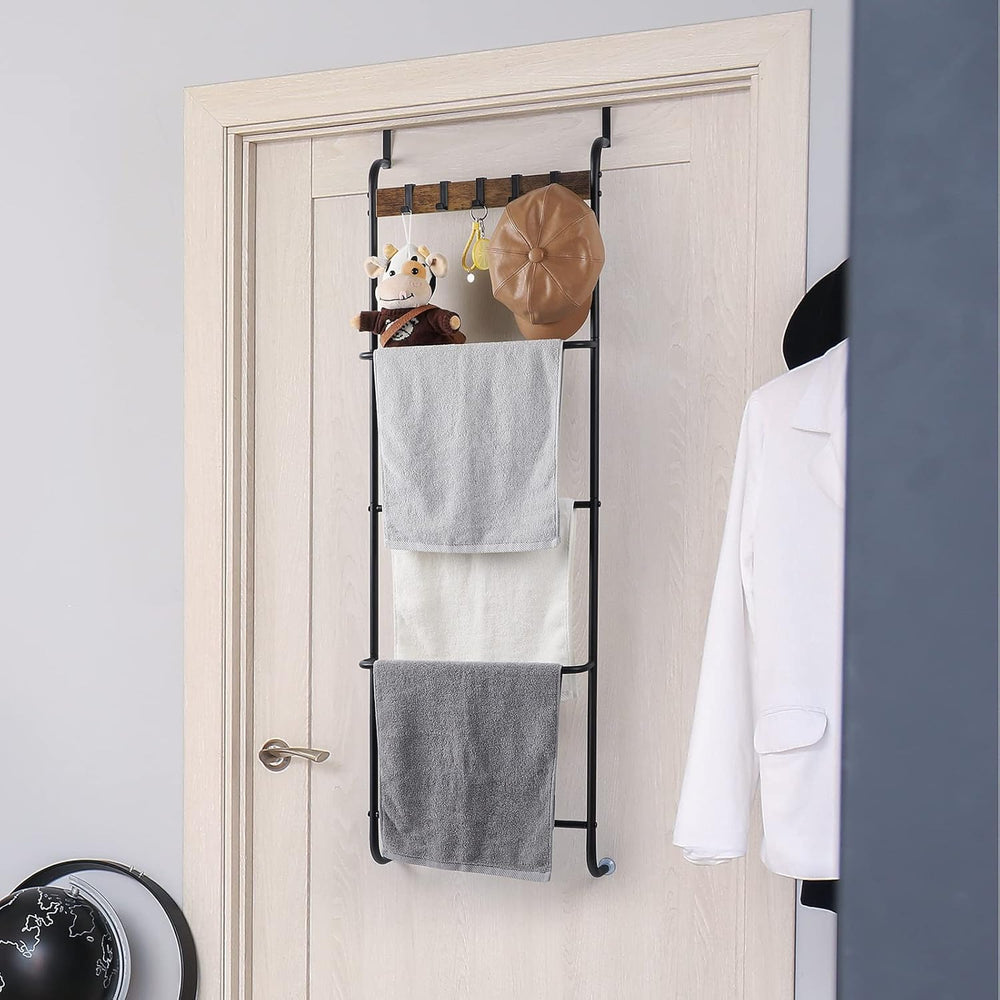 Over The Door Towel Rack Bathroom Behind Door Towel Holder with Hooks 5 Tier ...