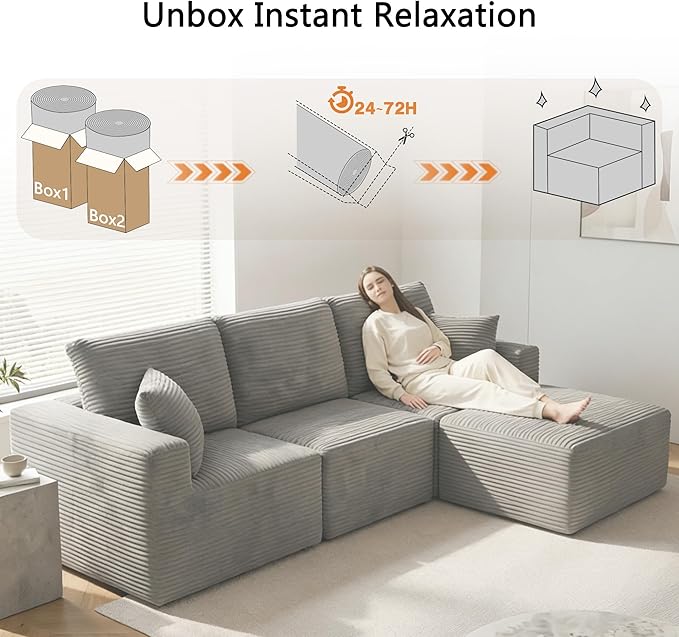 Homall Sectional Couches for Living Room, Modern Boneless Couch with Deep Seat, Upholstered Cloud Sofa, No Assembly Required (Grey, L Shaped Sofa)