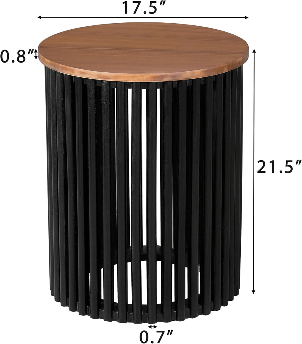 Acacia Wood Side Table,Handcrafted Industrial Accent Tables with Wooden Frame...