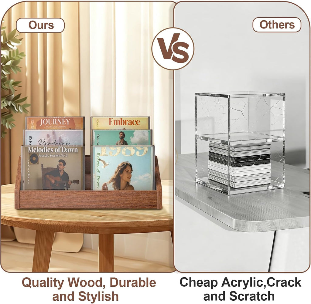 3 Tier CD Holder,Wood CD Storage Rack,CD/DVD Display Stand | Holds 24 Jewel Cases,CD Organizer with Handles for CD DVD Cassettes Tapes,Rustic Brown for Home Office & Music Lovers