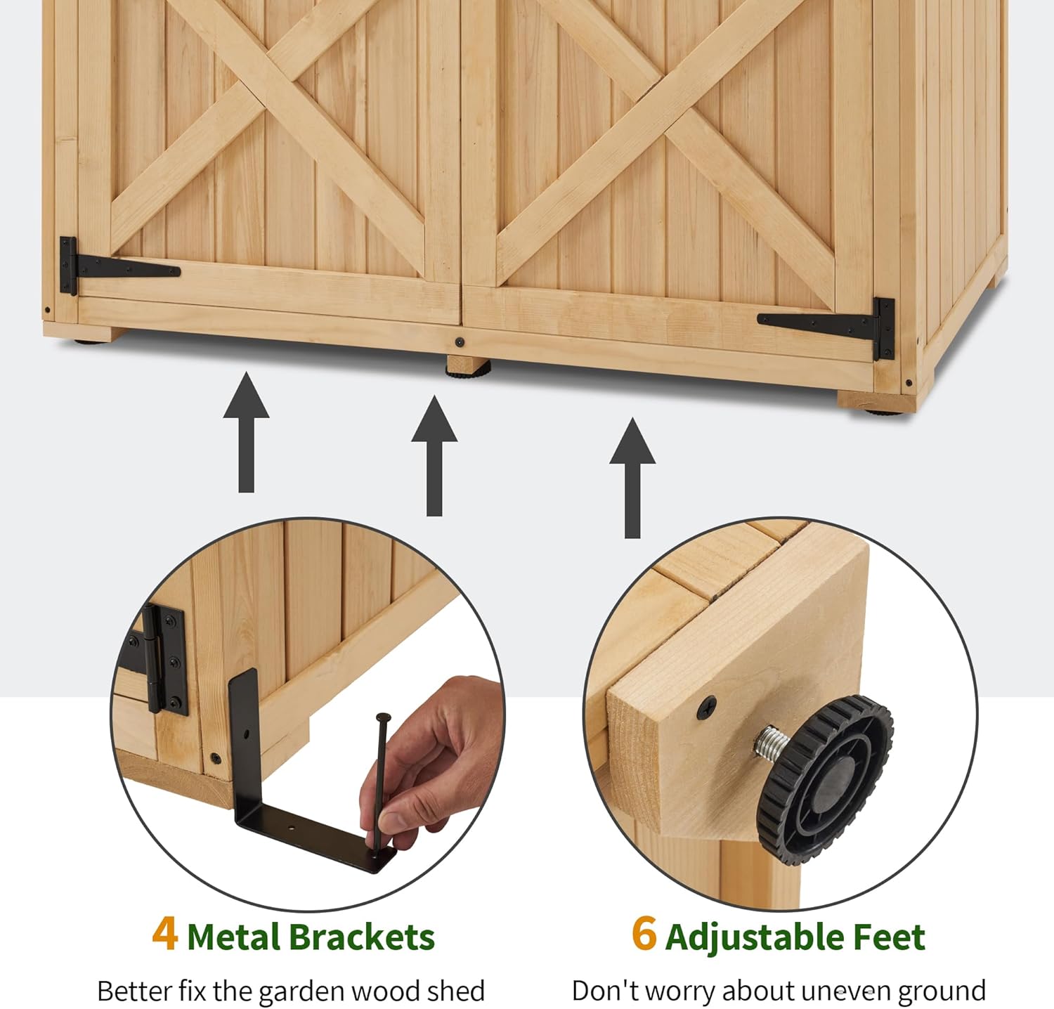 Macrout Outdoor Storage Cabinet, Wooden Storage Shed with Lock, Outside Garden Tool Shed with 2 Doors for Patio Yard Lawn, 1933 (Large)