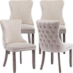 Modern Dining Chairs Set of 4, Upholstered Dining Chair with Full Back and Button Tufting, Beige Velvet Accent Chair, Sillas de Comedor, 4 Dining Chairs (Beige, Velvet, 4Pcs)