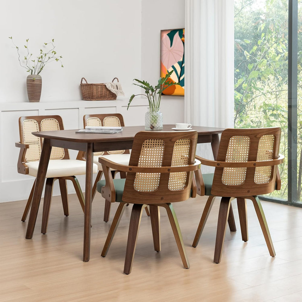 Walnut Dining Chairs - Swivel Rattan Dining Chairs with Bentwood Frame with E...