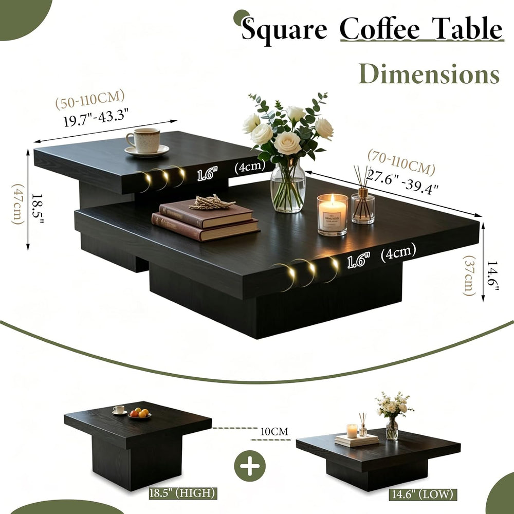 Nesting Coffee Table Set of 2 Modern Minimalist Square Coffee Table and Side ...
