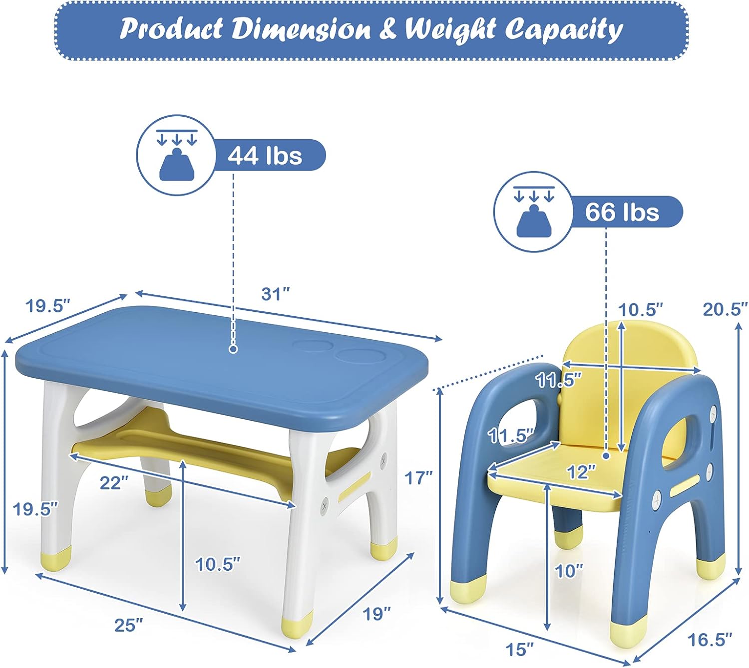 Costzon Toddler Table and Chair Set, Cute Dinosaur Children Activity Art Sturdy Desk Set w/Storage Rack & Montessori Building Blocks, Kids Table and Chair for Baby Boys Girls (Blue)
