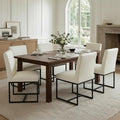CIMOTA Modern Dining Chairs Set of 6, Leather Dining Room Chairs Upholstered Armless Guest Side Chair with Black Base for Dining Room/Kitchen, Cream 6PCS