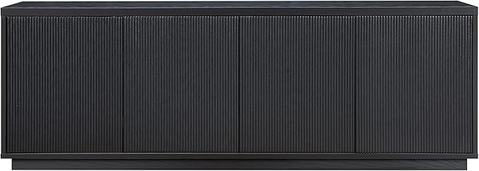Henn&Hart Fluted TV Stand for TVs up to 75" with 2 Concealed Ribbed Storage Cabinets and Adjustable Shelves for Living Room, Family Room, or Office, Natural Black