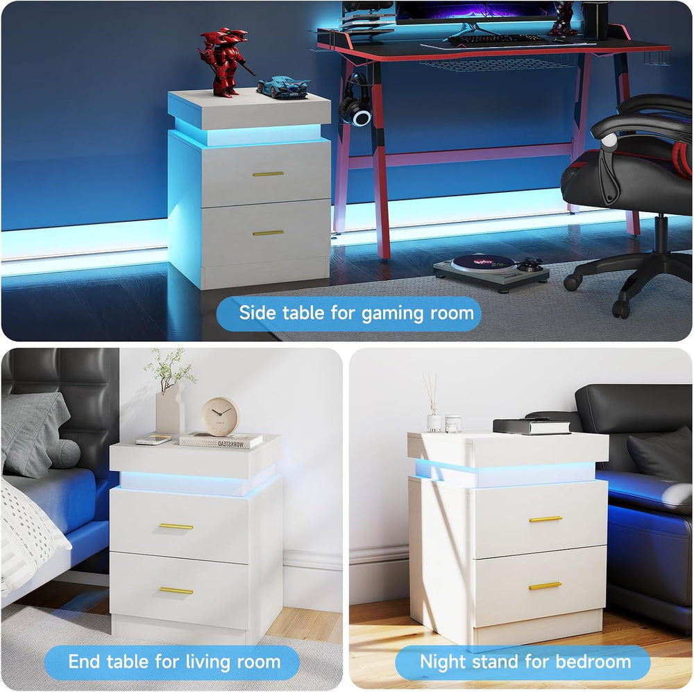 Night Stand Set of 2, 18'' LED Nightstand with Charging Station, Mode...