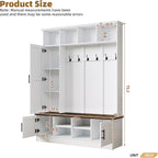 4-in-1 Hall Tree with Bench and Shoe Storage, Multi-functional Entryway Bench with Coat Rack, Storage Shelves, Shoe Cubbies, Adjustable Shelves, and 6 Hooks for Entryway, Hallway, White