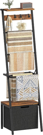 HOOBRO Blanket Ladder Bundle, 63.4" H Decorative Ladder Shelf with Hooks, Towel Rack with 1 Fabric Drawer, BF13CJ01-BF92CJ01