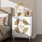 Buffet Cabinet White with Storage, Kitchen Sideboard with Doors & Shelves, Rattan Accent Buffet Console Walnut Media Console Mid Century Coffee Bar Table for Living Room Kitchen Dining Room