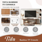 Tiita TV Stand with Storage for TVs up to 65'', Bamboo TV Console Entertainment Center with 2 Open Shelf, Mid Century Modern Media Console for Living Room, Bedroom, Walnut