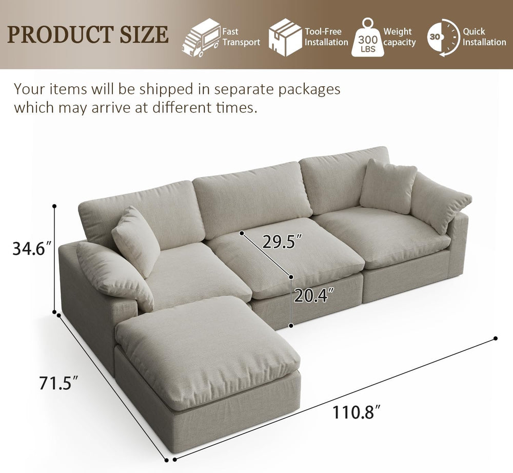 Modular Sectional Sofa Cloud Couch,Down Filled Comfy Cloud Modern Sofa,Light ...